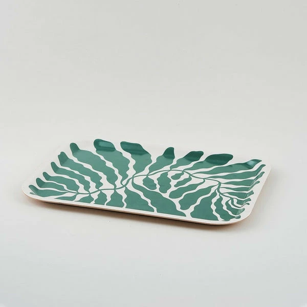 Wrap Green Tray Large Birch Wood Rectangle Leaves Green 2 Wrap Green Tray Large Birch Wood Rectangle Leaves Green