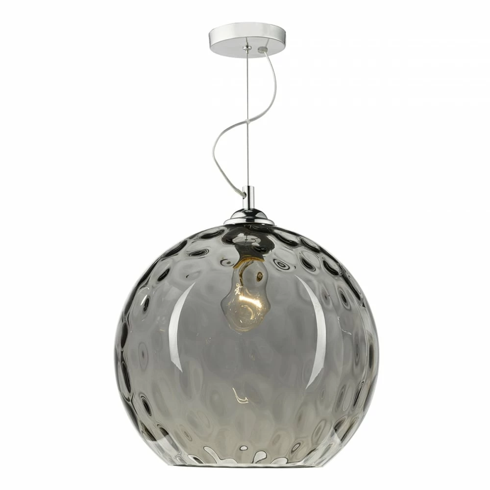 Där Lighting Silver Smoked Glass Aulax Pendant Light 1 Där Lighting Silver Smoked Glass Aulax Pendant Light