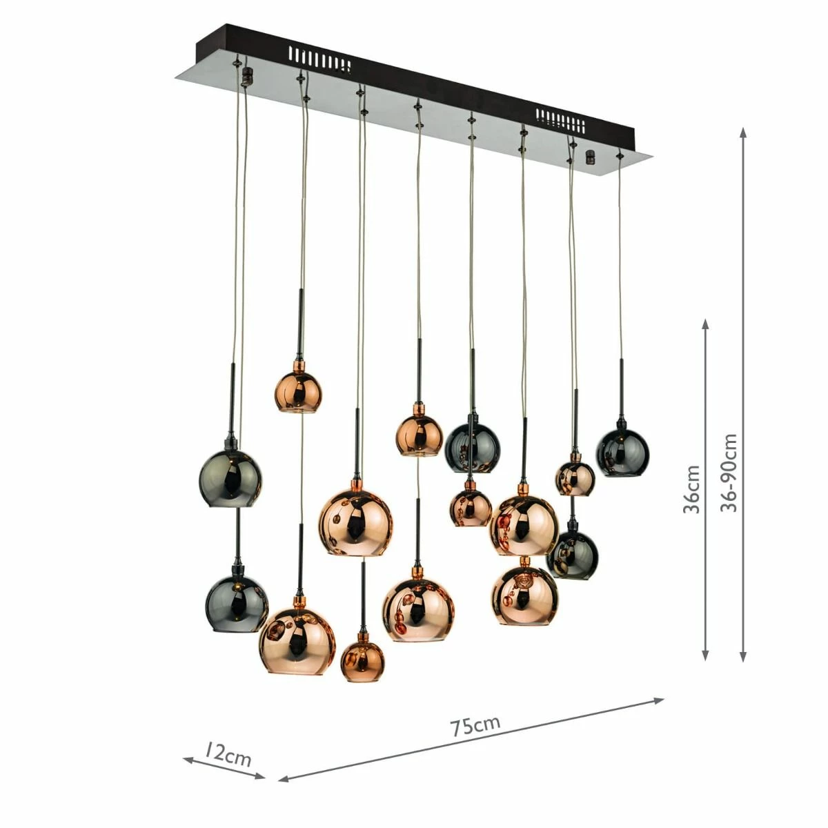 Där Lighting Aurelia 15lt Bar Pendant Black Chrome & Copper/Bronze Glass 1 Där Lighting Aurelia 15lt Bar Pendant Black Chrome & Copper/Bronze Glass