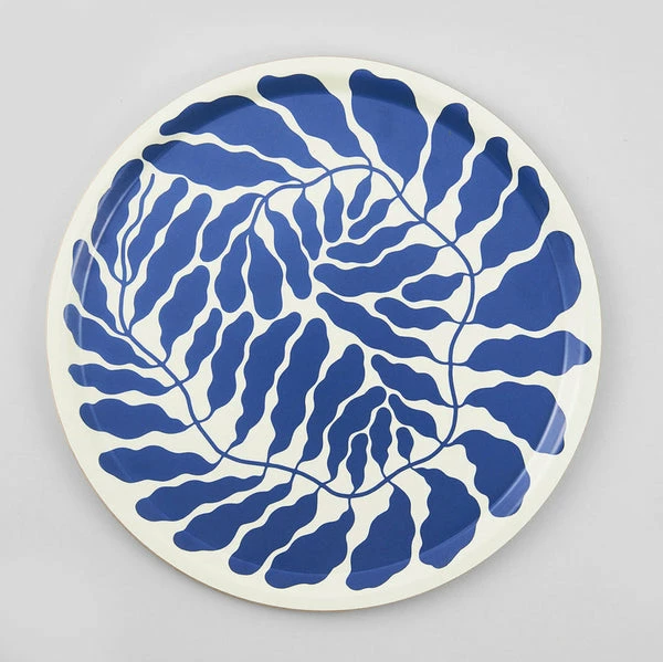 Wrap Blue Leaves Large Round Plywood Tray 1 Wrap Blue Leaves Large Round Plywood Tray