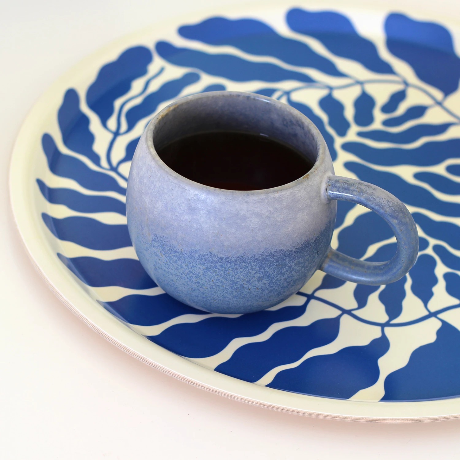 Wrap Blue Leaves Large Round Plywood Tray 4 Wrap Blue Leaves Large Round Plywood Tray