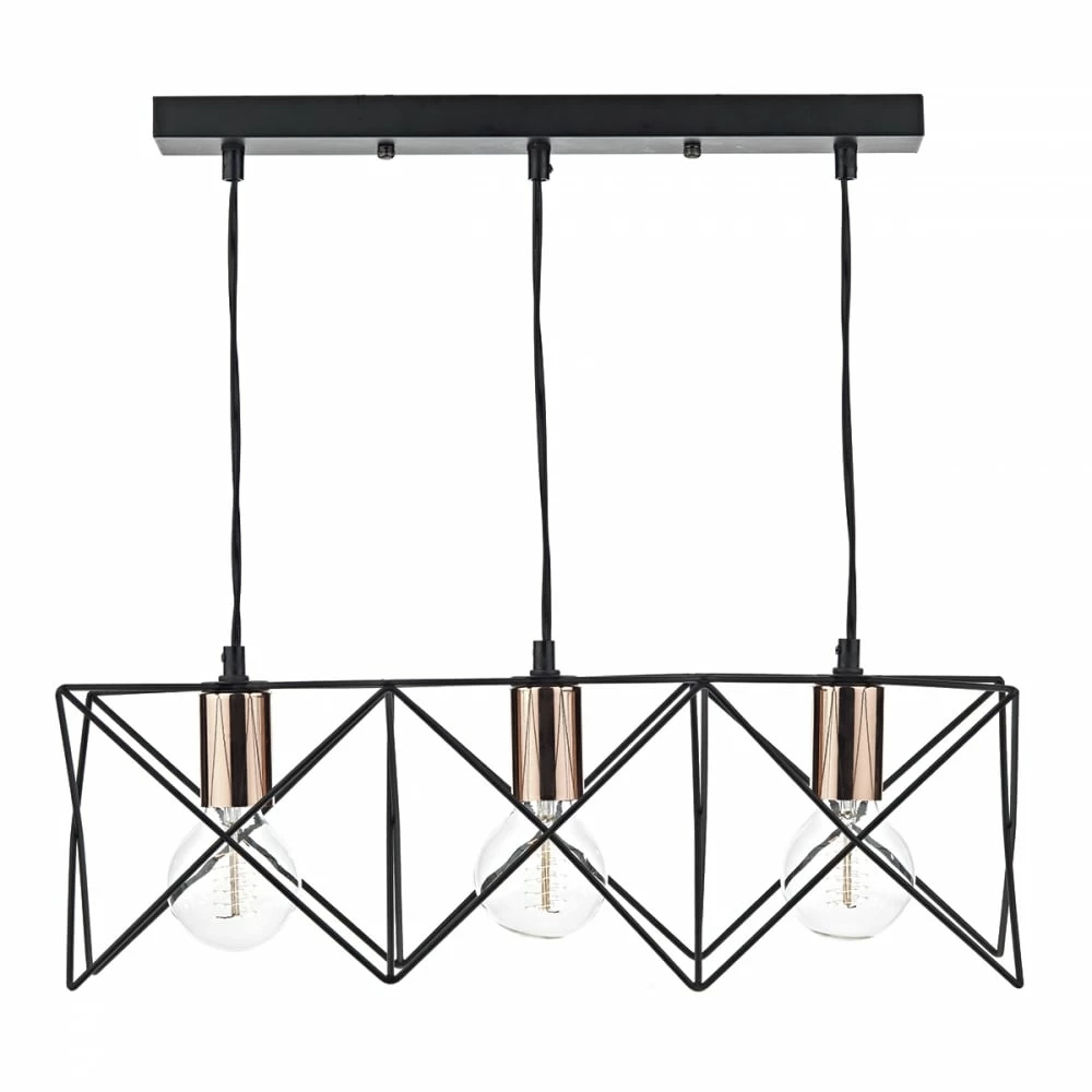 Där Lighting Black Midi 3 Bar Pendant Light 1 Där Lighting Black Midi 3 Bar Pendant Light