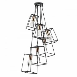 Där Lighting Black & Copper Cluster Tower 6 Pendant Light