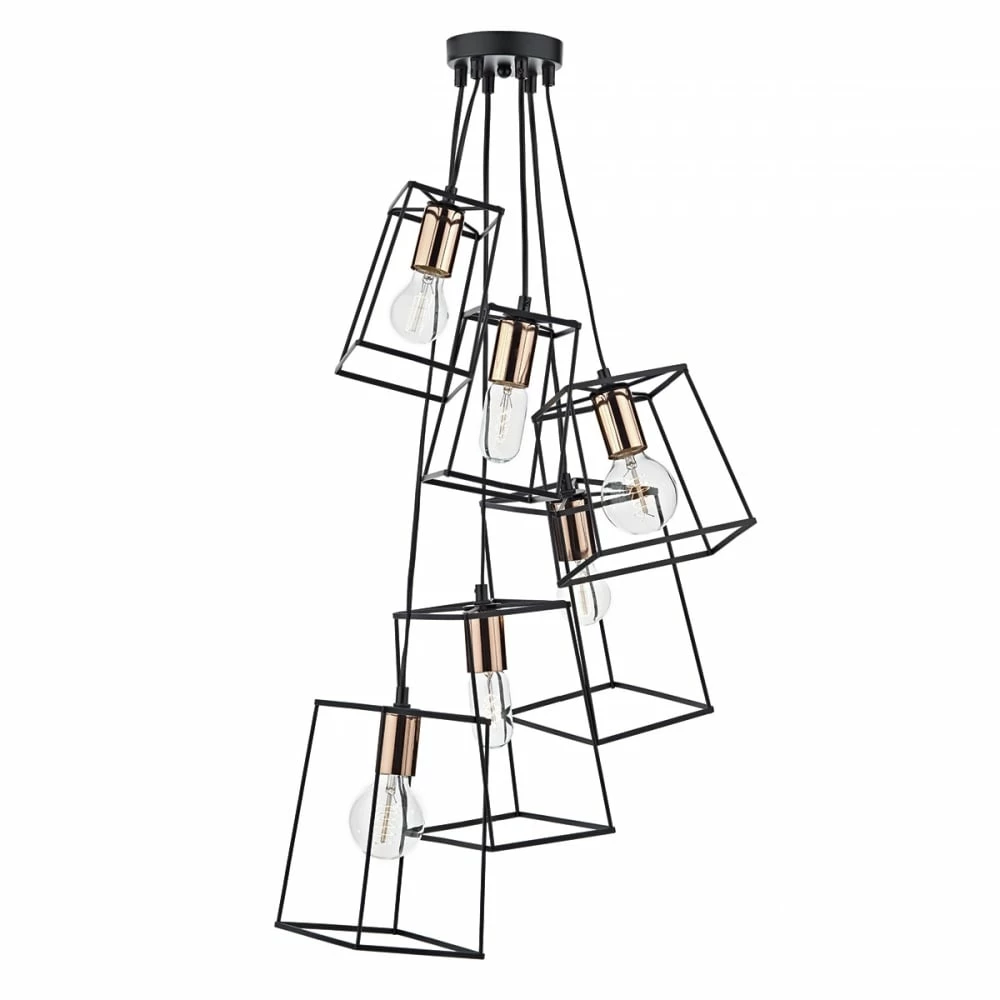 Där Lighting Black & Copper Cluster Tower 6 Pendant Light 1 Där Lighting Black & Copper Cluster Tower 6 Pendant Light