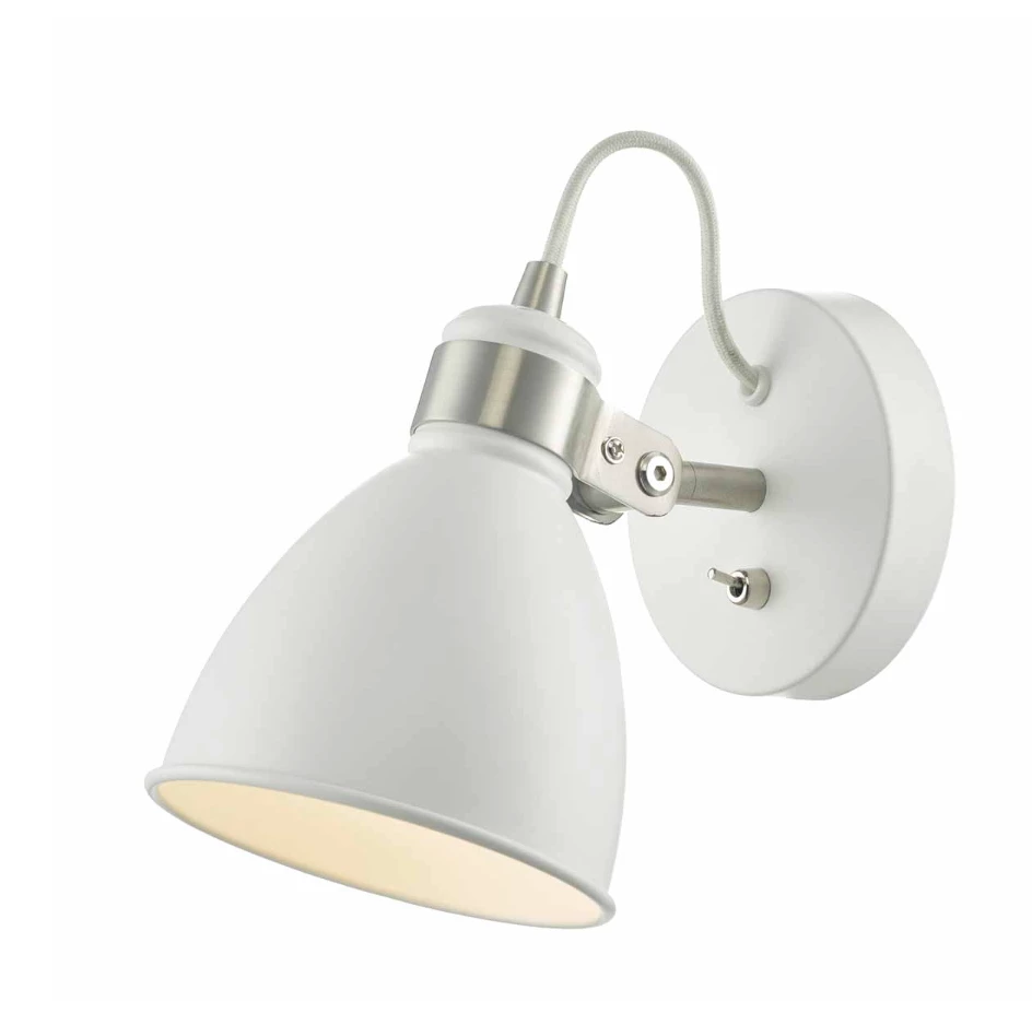 Där Lighting White & Satin Chrome Frederick Wall Light 1 Där Lighting White & Satin Chrome Frederick Wall Light